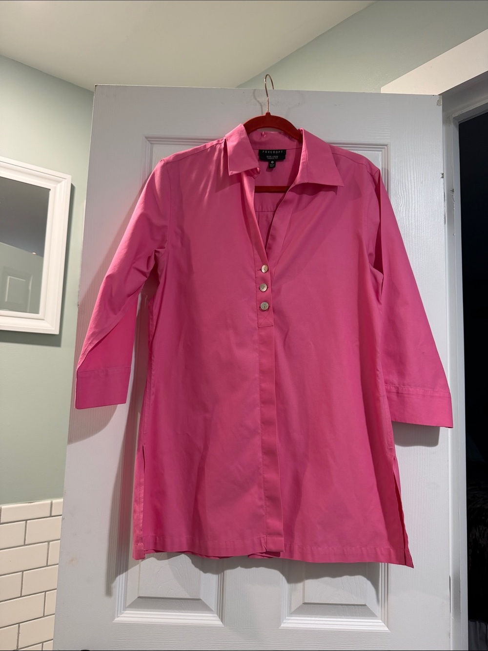 Foxcroft Bright Pink Button-Front Tunic